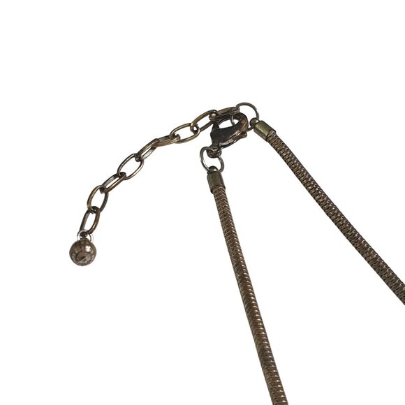 Silver Tone Chunky Necklace Geometric Metal Fan Pendant Adjustable Lobster Clasp - Picture 2 of 4